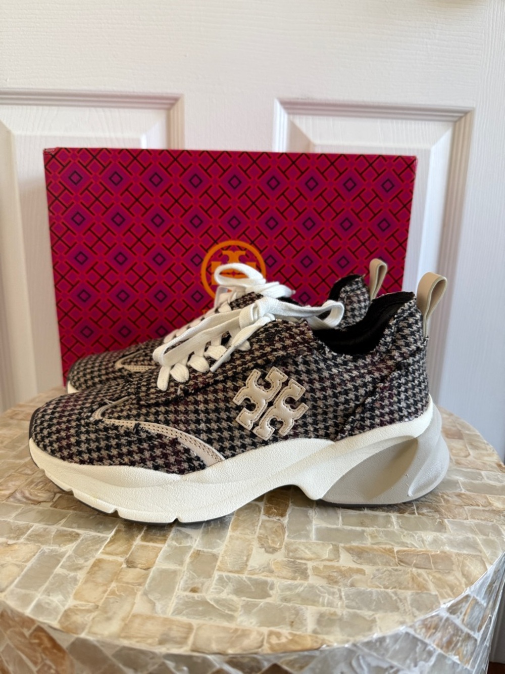 Tory burch good luck trainer herringbone & new ivory
